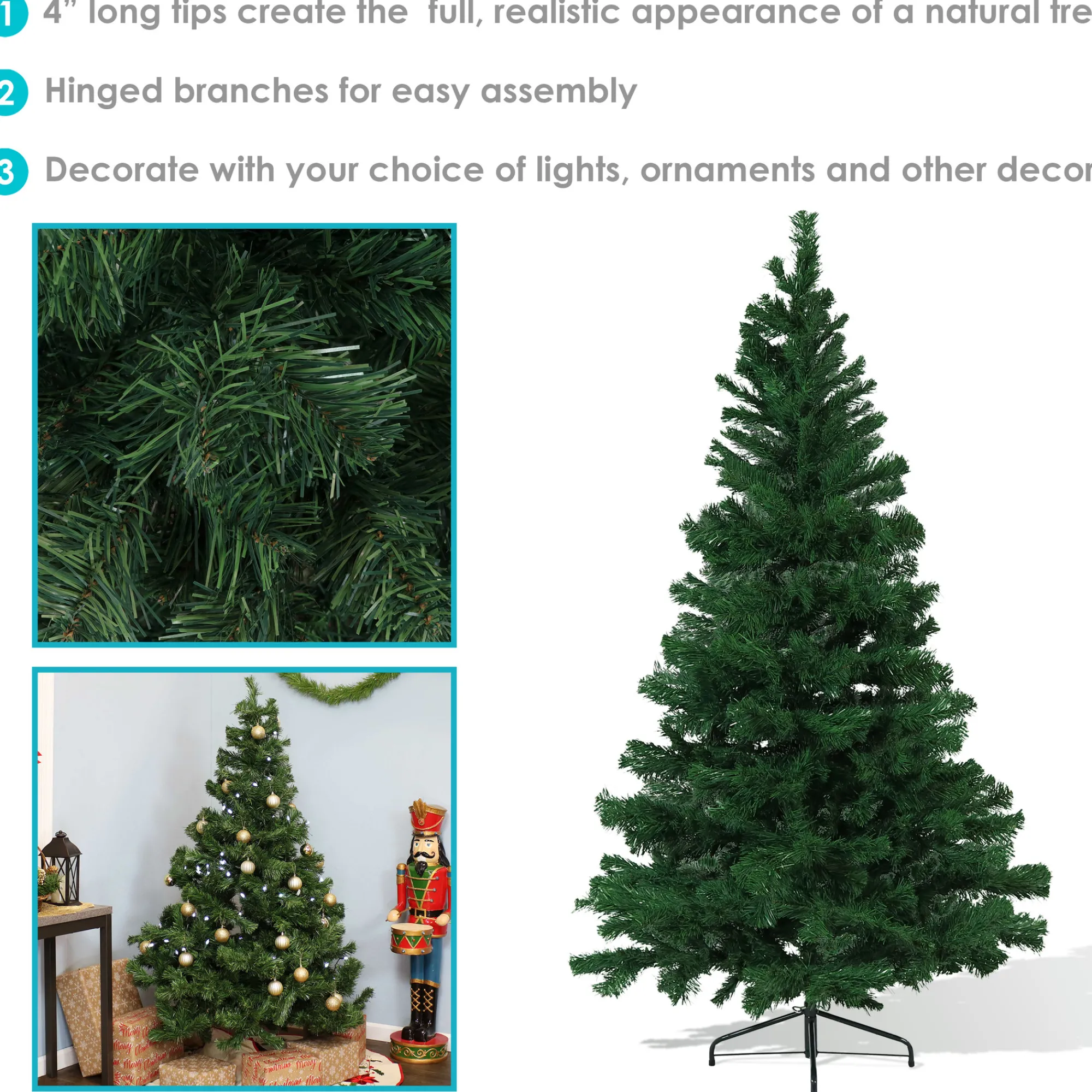 Sunnydaze Decor Unlit-Sunnydaze Indoor Artificial Unlit Canadian Pine Full Christmas Tree With Metal Stand And Hinged Branches - 4' - Green