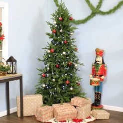 Sunnydaze Decor Unlit-Sunnydaze Indoor Artificial Unlit Slim Christmas Tree With Metal Stand And Hinged Branches - 7' - Green