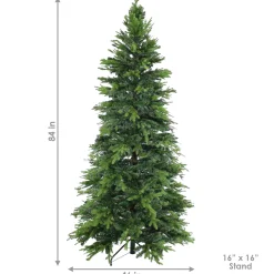 Sunnydaze Decor Unlit-Sunnydaze Indoor Artificial Unlit Slim Christmas Tree With Metal Stand And Hinged Branches - 7' - Green