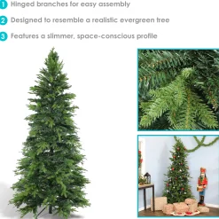 Sunnydaze Decor Unlit-Sunnydaze Indoor Artificial Unlit Slim Christmas Tree With Metal Stand And Hinged Branches - 7' - Green