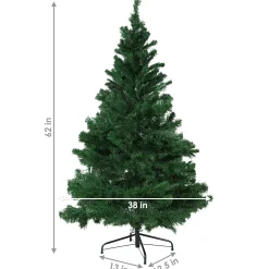 Sunnydaze Decor Unlit-Sunnydaze Indoor Artificial Unlit Canadian Pine Full Christmas Tree With Metal Stand And Hinged Branches - 5' - Green