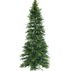Sunnydaze Decor Unlit-Sunnydaze Indoor Artificial Unlit Slim Christmas Holiday Tree With Metal Stand And Hinged Branches - 8' - Green