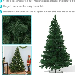 Sunnydaze Decor Unlit-Sunnydaze Indoor Artificial Unlit Canadian Pine Full Christmas Tree With Metal Stand And Hinged Branches - 7' - Green