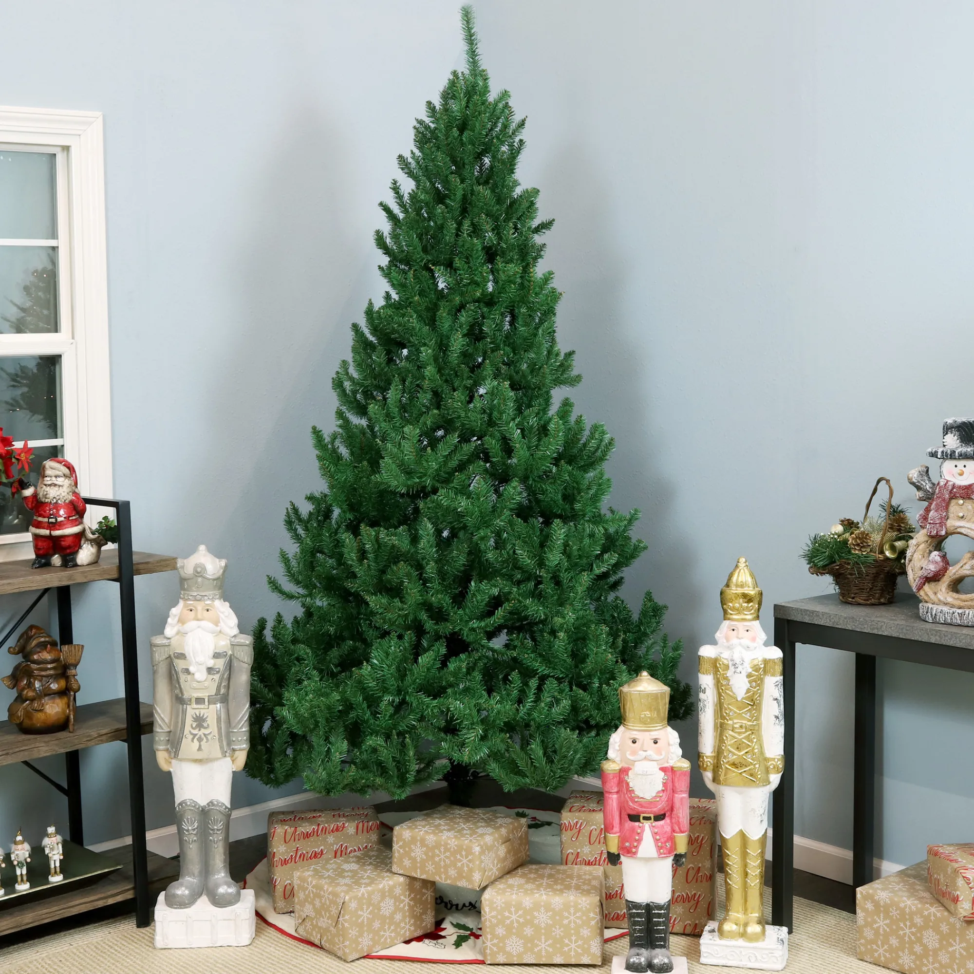Sunnydaze Decor Unlit-Sunnydaze Indoor Unlit Faux Tannenbaum Slim Evergreen Holiday Christmas Tree With Hinged Branches - 7' - Green