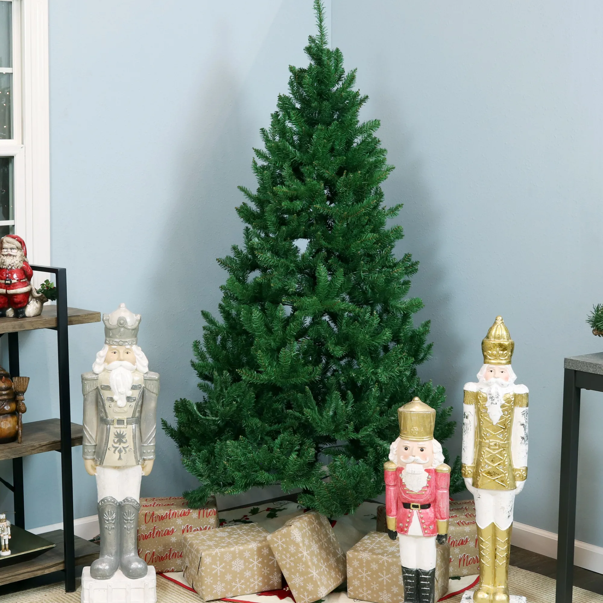 Sunnydaze Decor Unlit-Sunnydaze Indoor Unlit Faux Tannenbaum Slim Holiday Evergreen Christmas Tree With Hinged Branches - 6' - Green