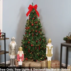 Sunnydaze Decor Unlit-Sunnydaze Indoor Unlit Faux Tannenbaum Slim Holiday Evergreen Christmas Tree With Hinged Branches - 6' - Green