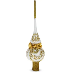 BESTPYSANKY Snowflake-Twisted Rope On White Glass Christmas Tree Topper 11 Inches
