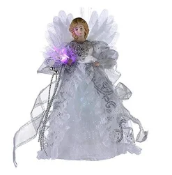 Kurt Adler Finials-White And Silver Fiber Optic Light Up Angel Christmas Tree Topper Ul1984 New
