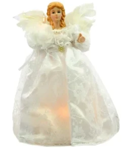 Kurt Adler Finials-White Angel Light Up Christmas Tree Topper Decoration With 10 Lights Ul2108 New