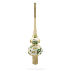 BESTPYSANKY Snowflake-White Flowers On Champagne Glass Christmas Tree Topper 11 Inches