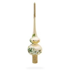 BESTPYSANKY Snowflake-White Flowers On Champagne Glass Christmas Tree Topper 11 Inches
