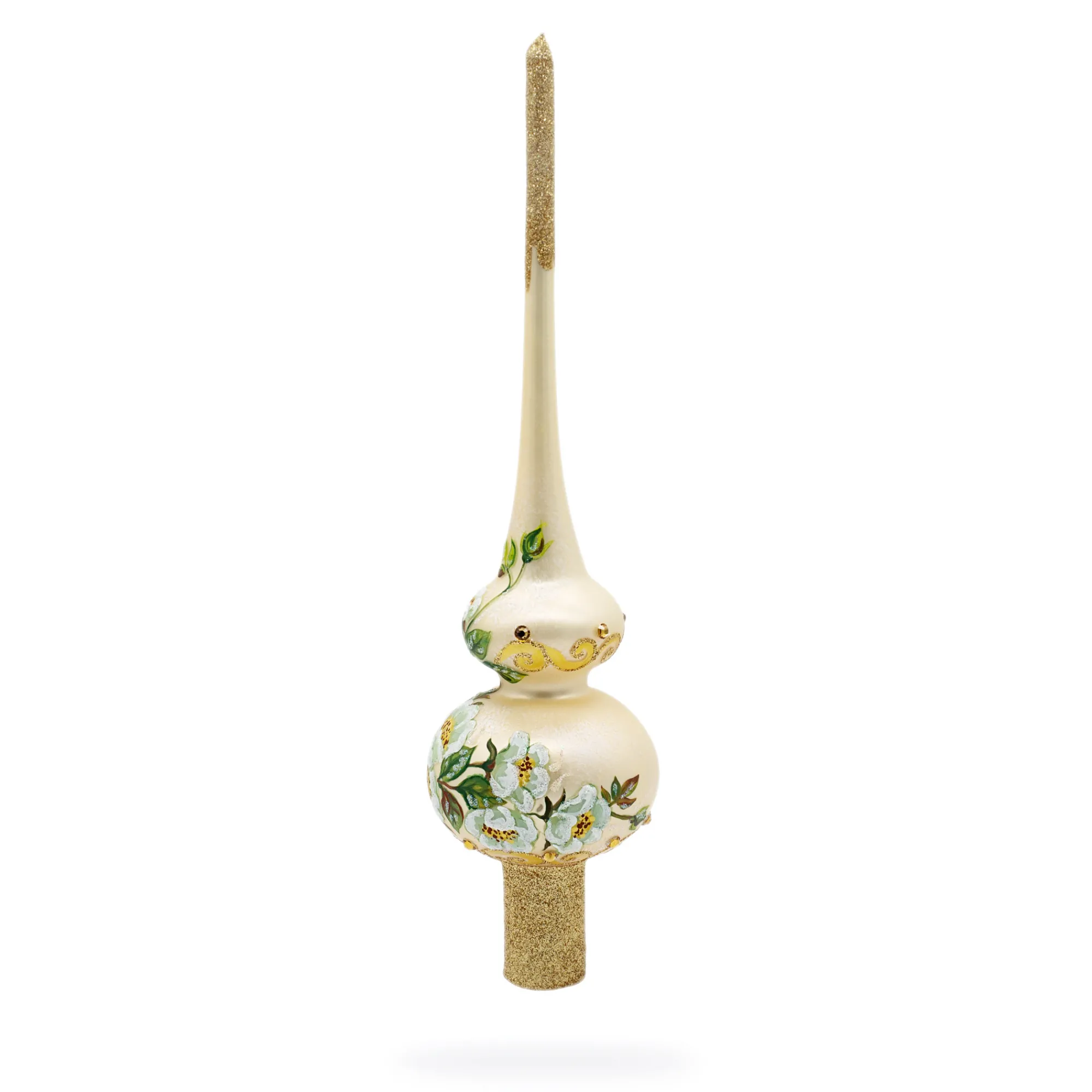 BESTPYSANKY Snowflake-White Flowers On Champagne Glass Christmas Tree Topper 11 Inches