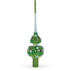 BESTPYSANKY Snowflake-White Roses Glass Christmas Tree Topper 11 Inches