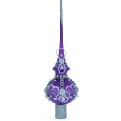 BESTPYSANKY Finials-White Roses On Purple Glass Christmas Tree Topper 11 Inches