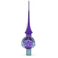 BESTPYSANKY Finials-White Roses On Purple Glass Christmas Tree Topper 11 Inches