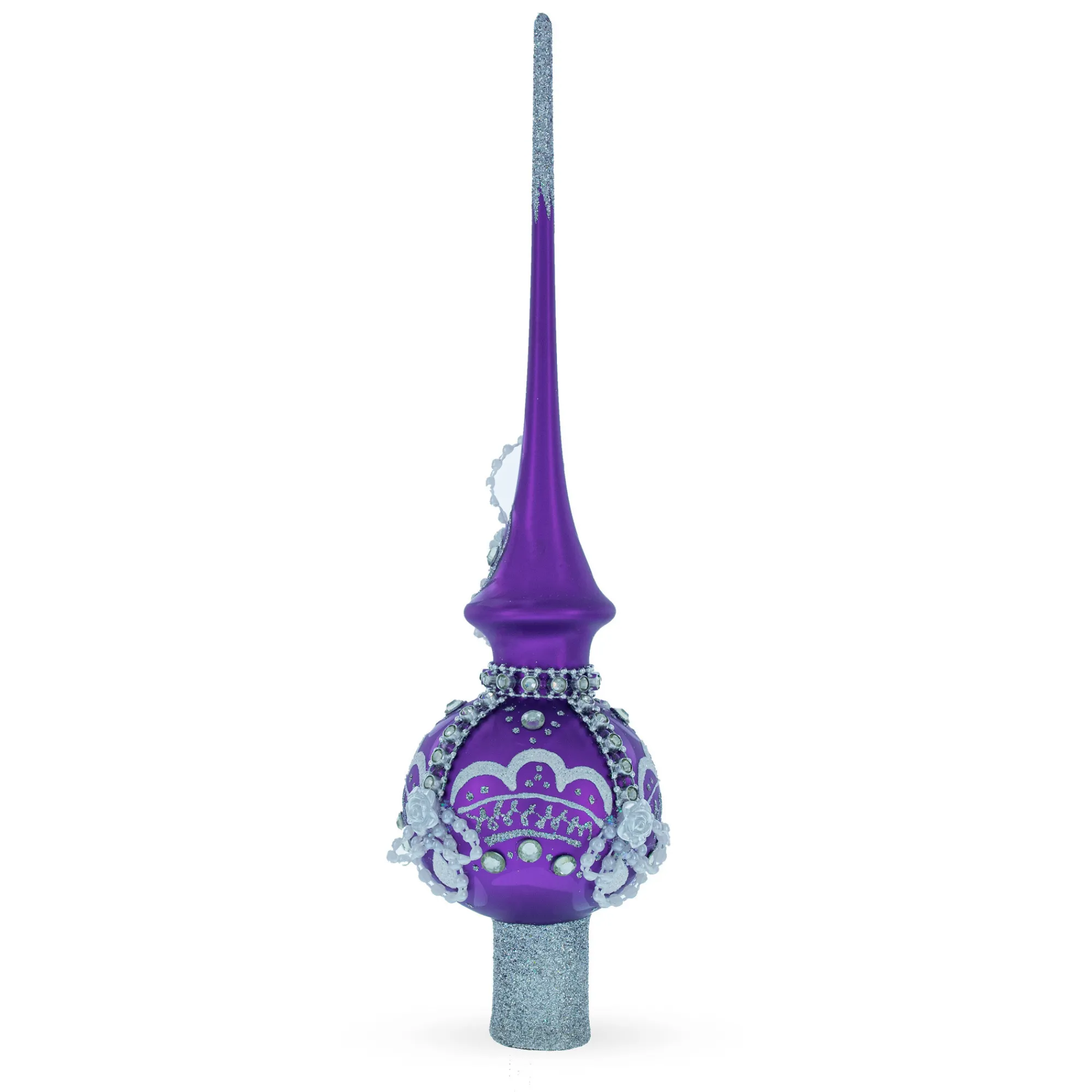 BESTPYSANKY Finials-White Roses On Purple Glass Christmas Tree Topper 11 Inches